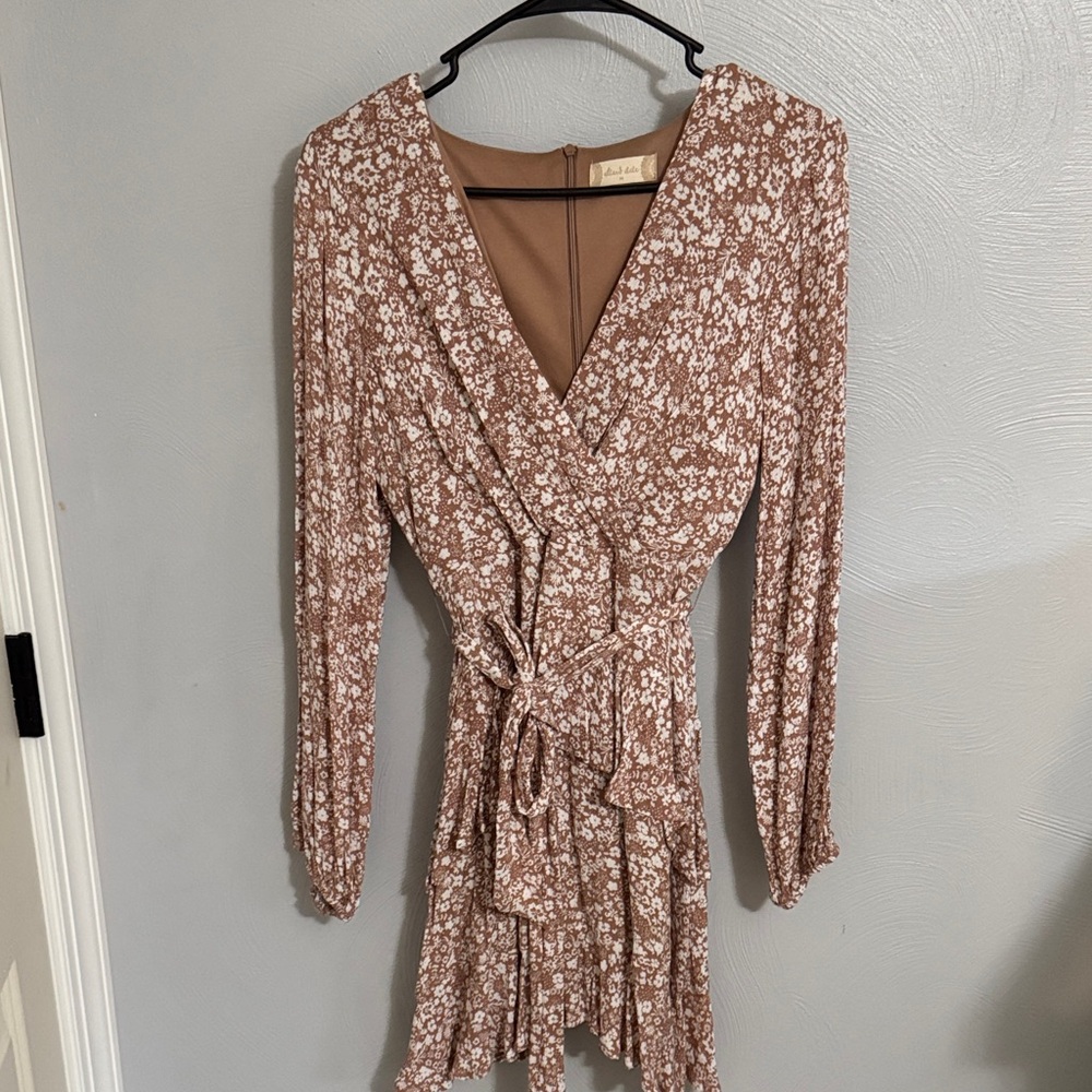 Altar’d state Floral Long Sleeve Dress in light brown/tan